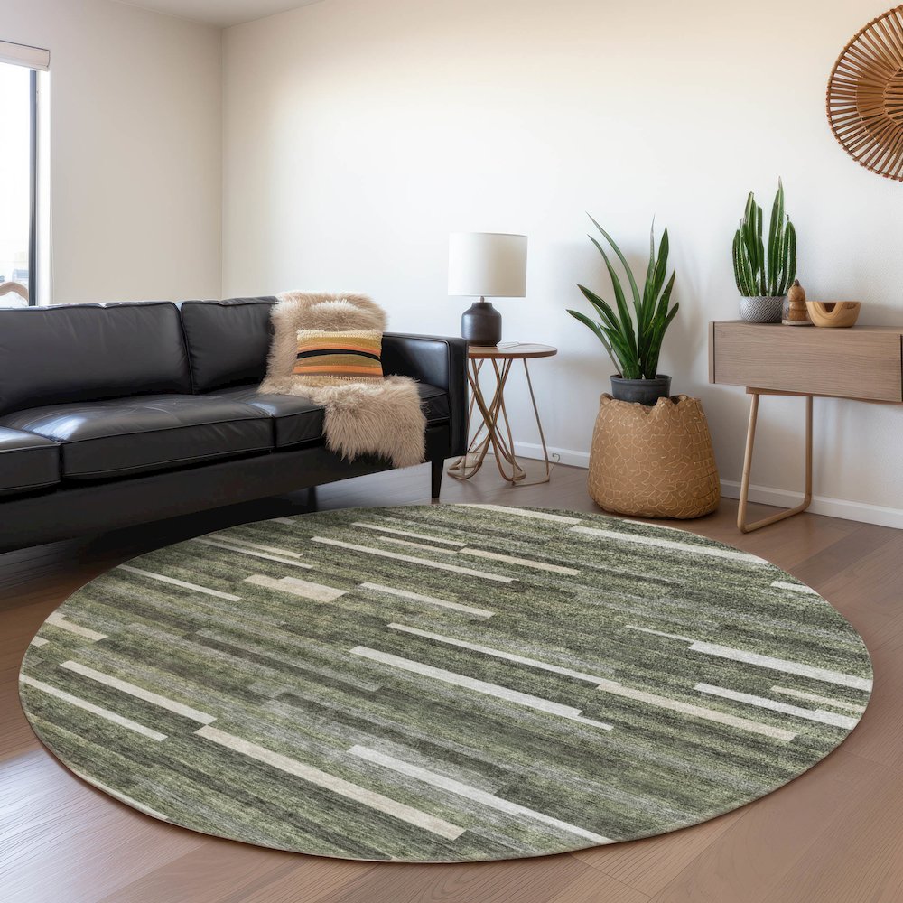 Premium Machine Washable Mayfield AMF894 Olive 8' x 8' Round Rug. Picture 5