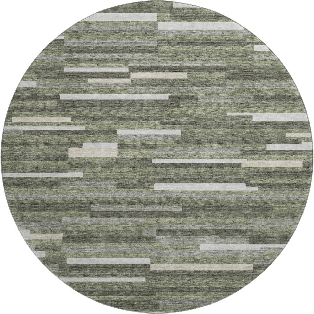 Premium Machine Washable Mayfield AMF894 Olive 8' x 8' Round Rug. Picture 1