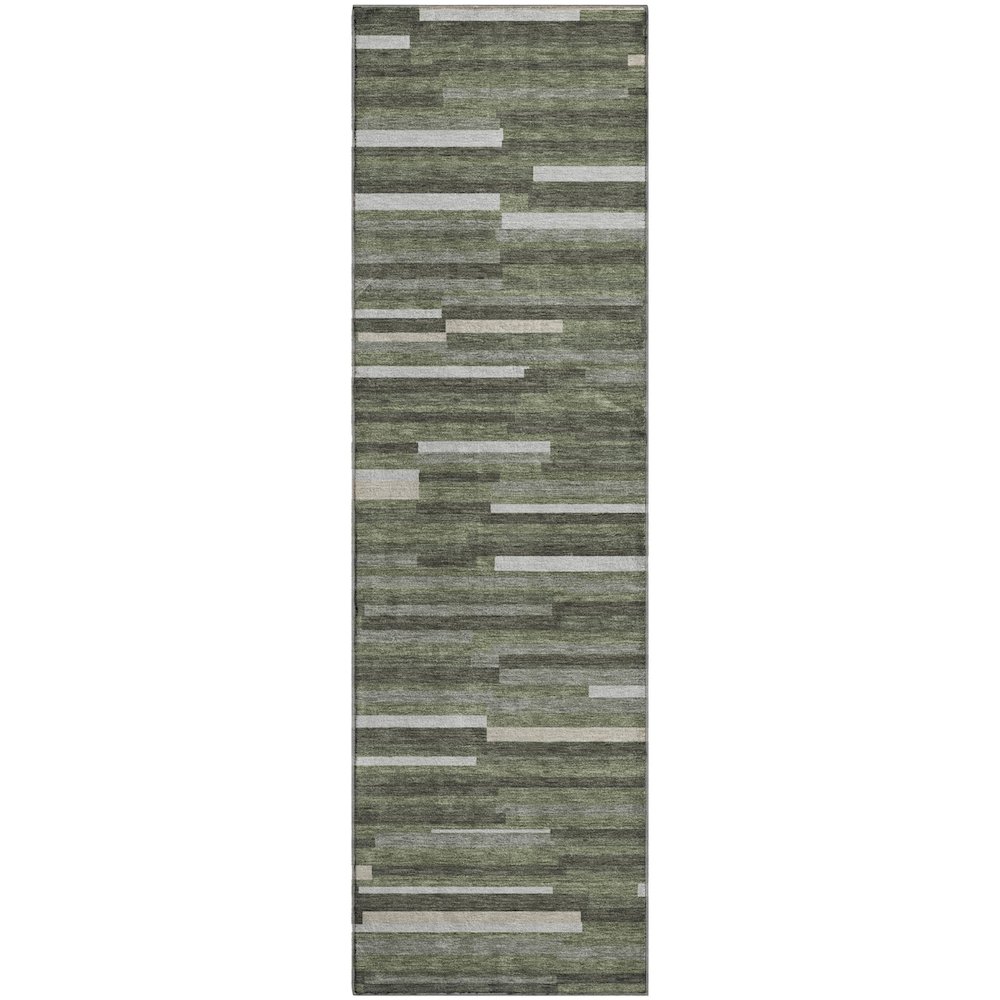 Premium Machine Washable Mayfield AMF894 Olive 2'3" x 7'6" Runner Rug. Picture 1