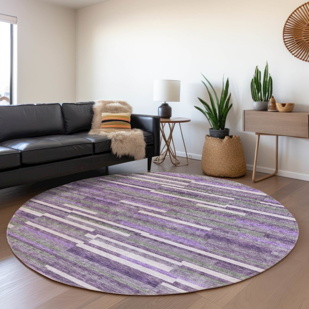 Premium Machine Washable Mayfield AMF894 Purple 8' x 8' Round Rug. Picture 5