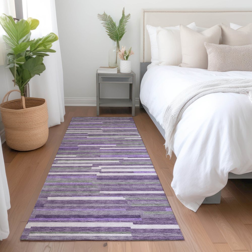 Premium Machine Washable Mayfield AMF894 Purple 2'3" x 7'6" Runner Rug. Picture 5