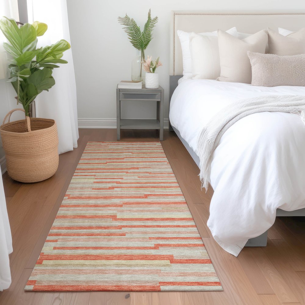 Premium Machine Washable Mayfield AMF894 Salmon 2'3" x 7'6" Runner Rug. Picture 5