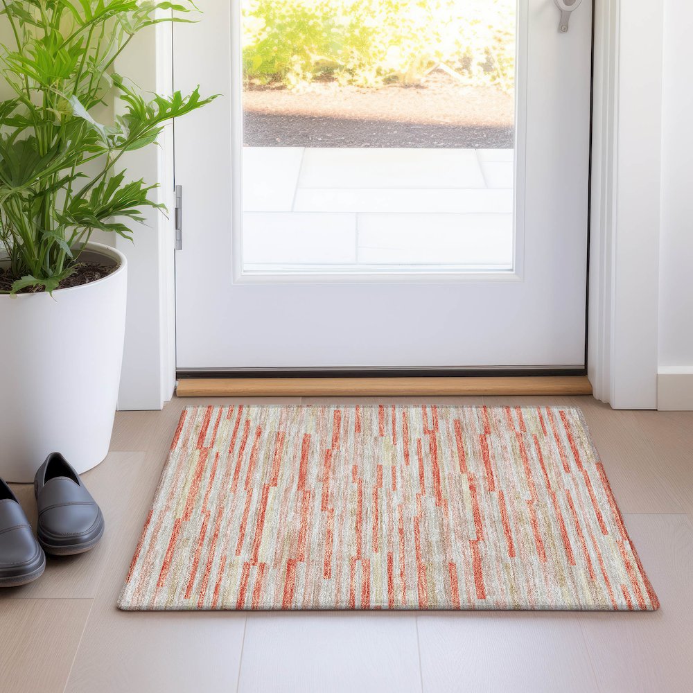 Premium Machine Washable Mayfield AMF894 Salmon 1'8" x 2'6" Rug. Picture 5