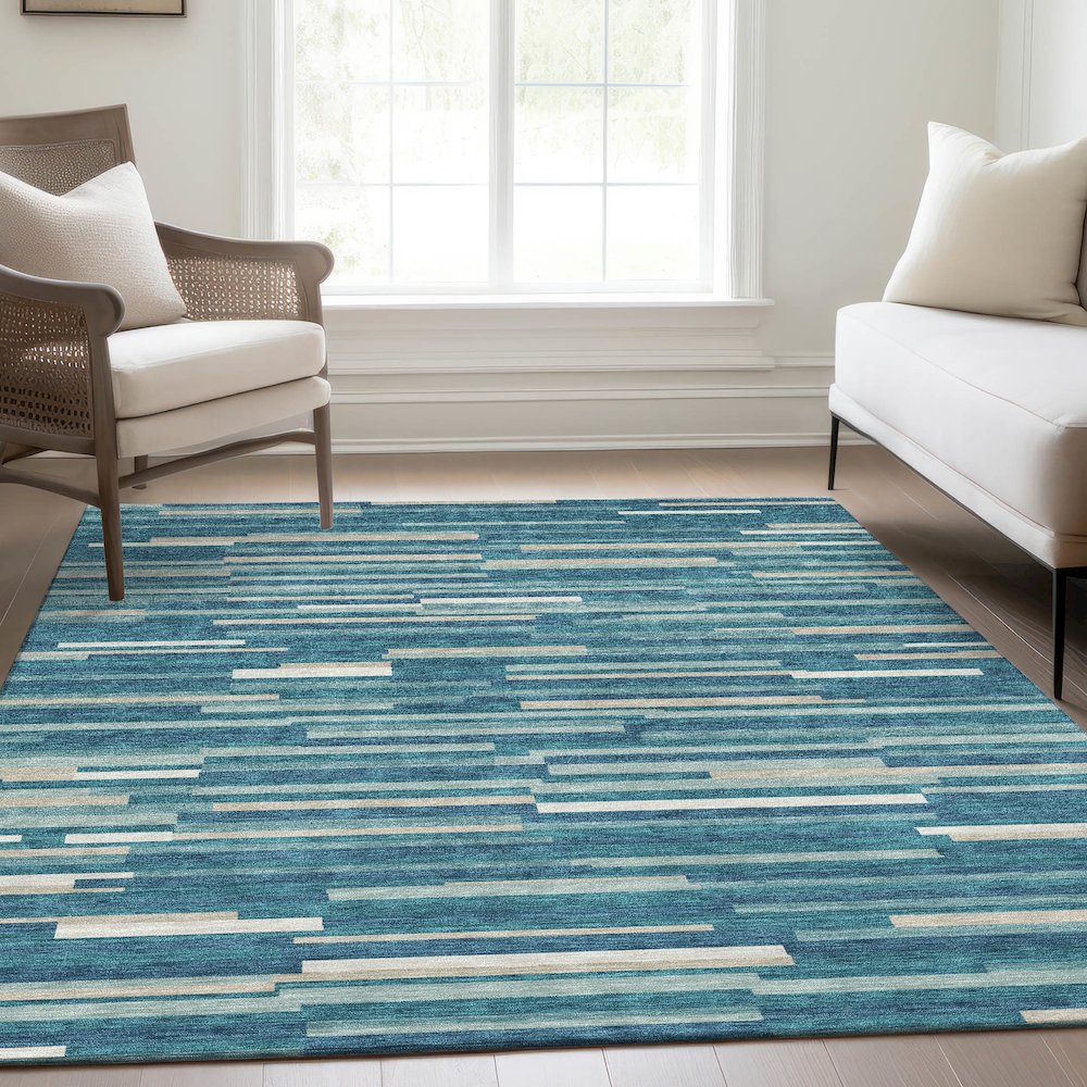 Premium Machine Washable Mayfield AMF894 Teal 2'6" x 3'10" Rug. Picture 6