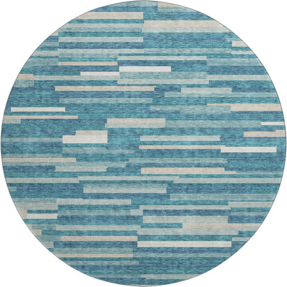 Premium Machine Washable Mayfield AMF894 Teal 8' x 8' Round Rug. Picture 1