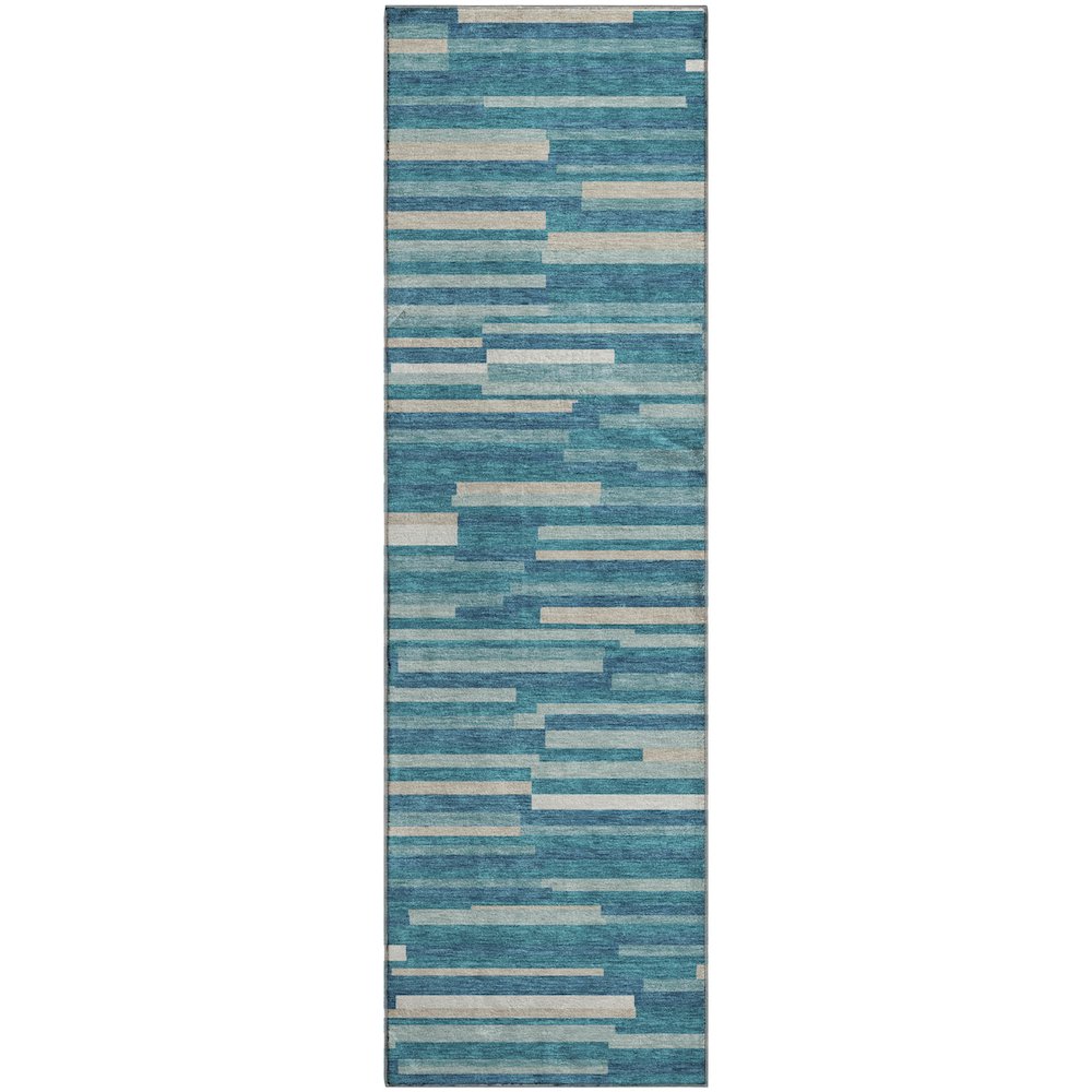 Premium Machine Washable Mayfield AMF894 Teal 2'3" x 7'6" Runner Rug. Picture 1