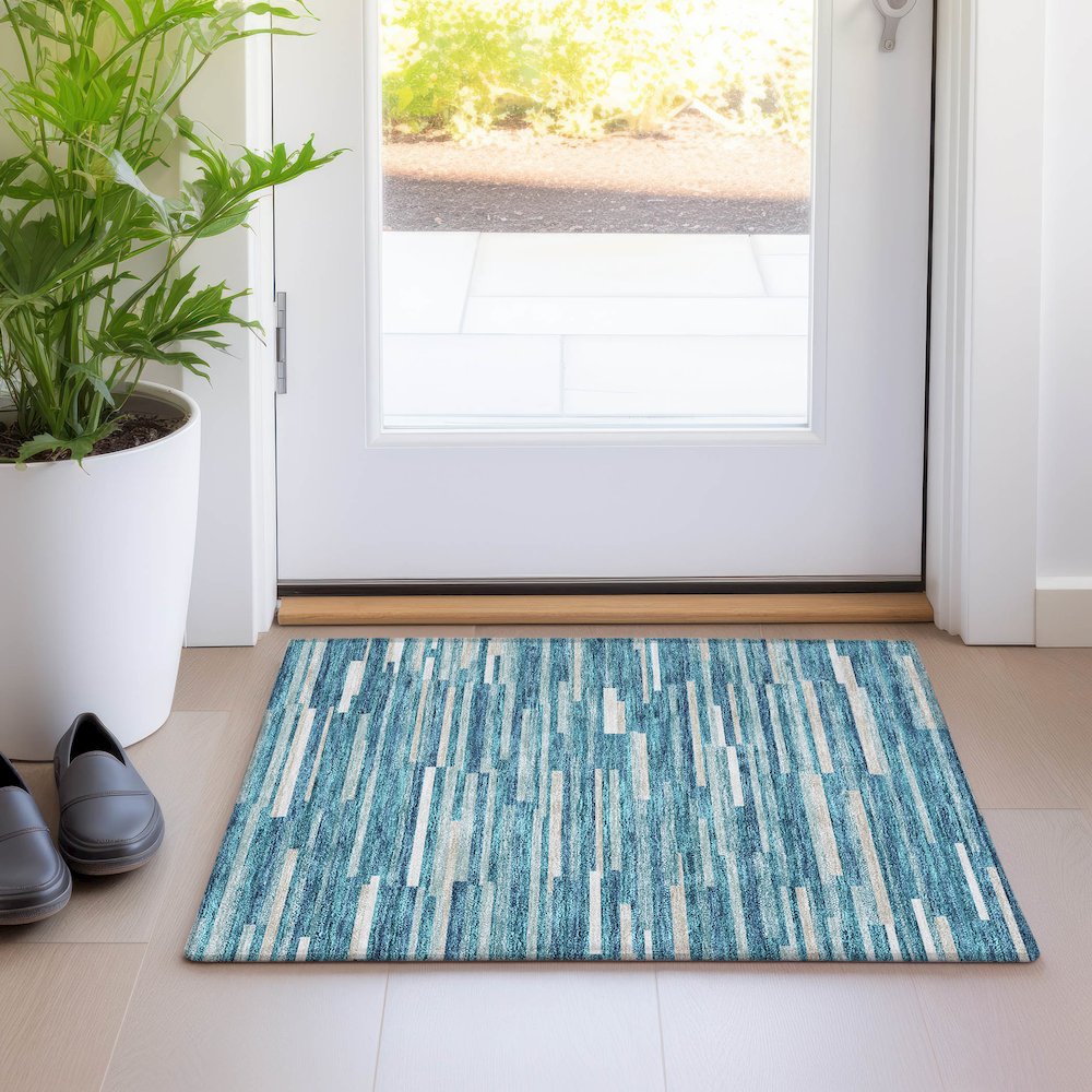 Premium Machine Washable Mayfield AMF894 Teal 1'8" x 2'6" Rug. Picture 5