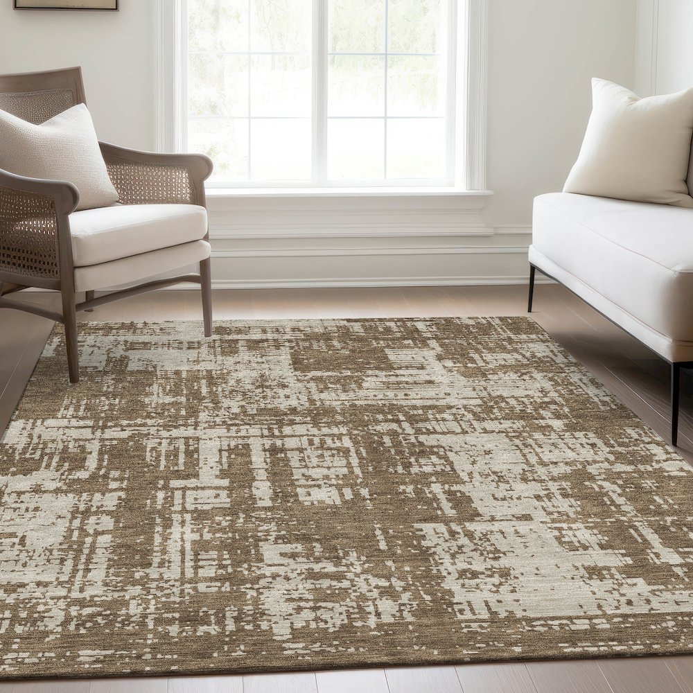 Premium Machine Washable Mayfield AMF895 Brown 2'6" x 3'10" Rug. Picture 6