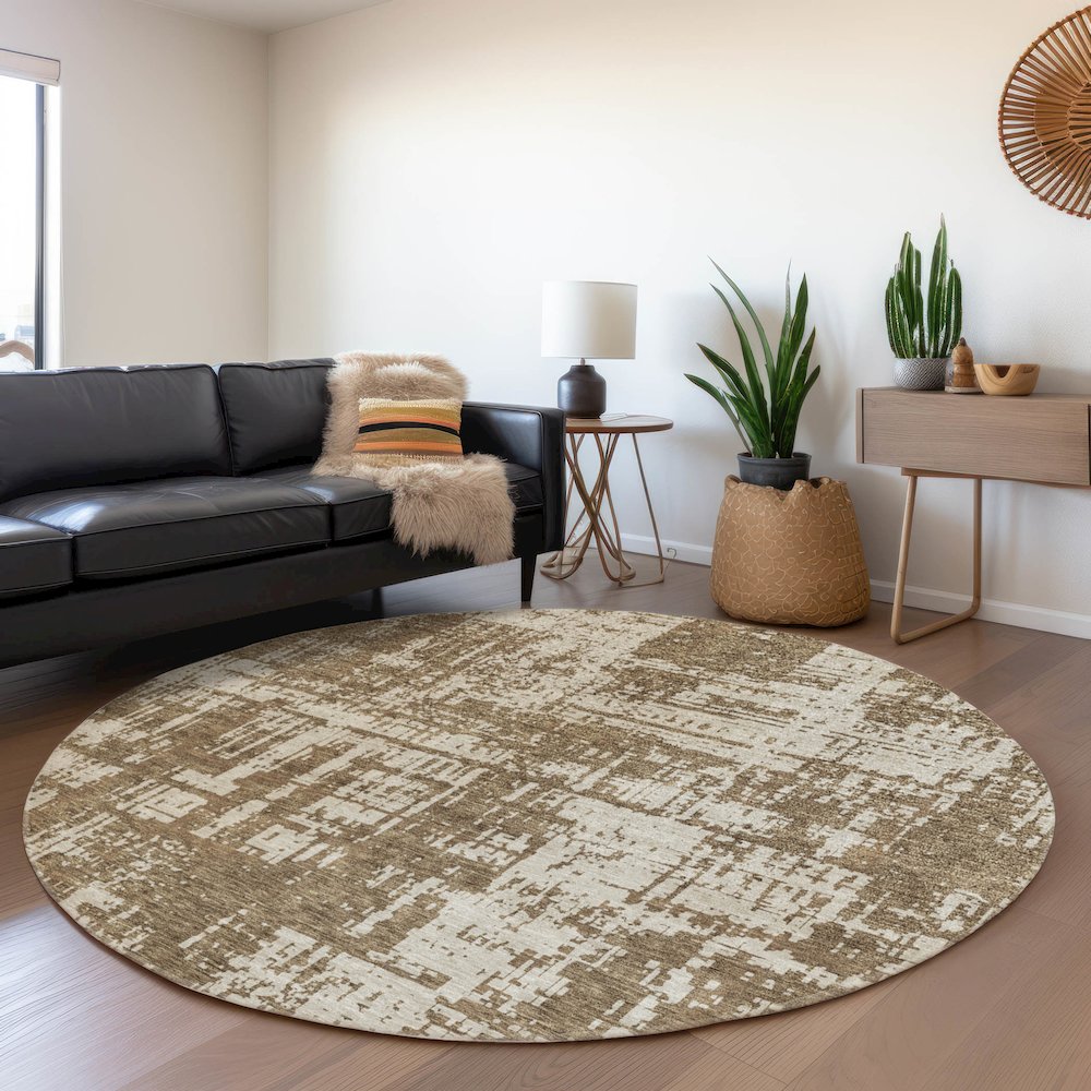 Premium Machine Washable Mayfield AMF895 Brown 8' x 8' Round Rug. Picture 5