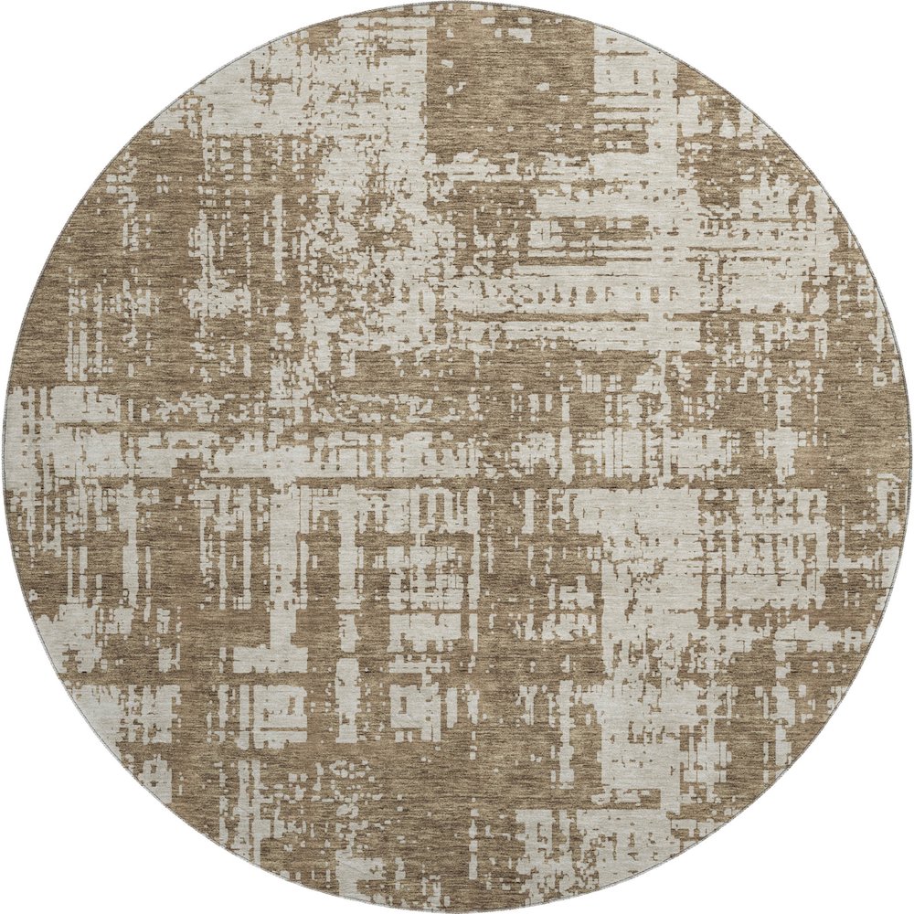 Premium Machine Washable Mayfield AMF895 Brown 8' x 8' Round Rug. Picture 1