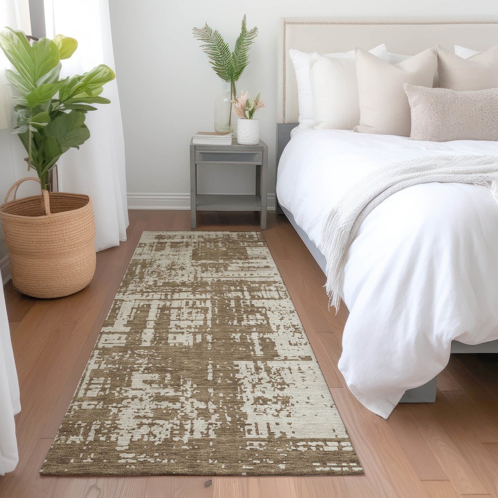 Premium Machine Washable Mayfield AMF895 Brown 2'3" x 7'6" Runner Rug. Picture 5