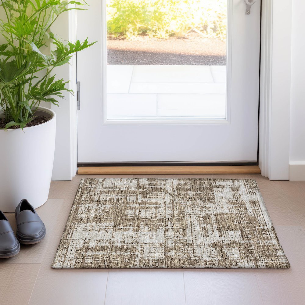 Premium Machine Washable Mayfield AMF895 Brown 1'8" x 2'6" Rug. Picture 5