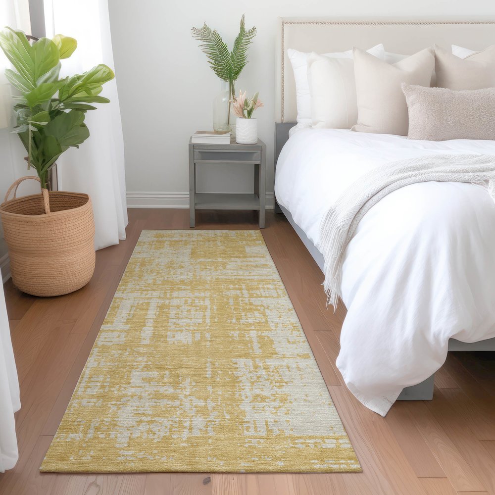 Premium Machine Washable Mayfield AMF895 Gold 2'3" x 7'6" Runner Rug. Picture 5