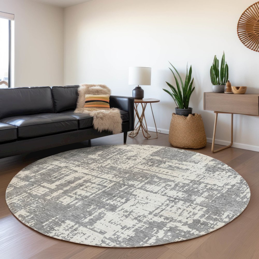 Premium Machine Washable Mayfield AMF895 Gray 8' x 8' Round Rug. Picture 5