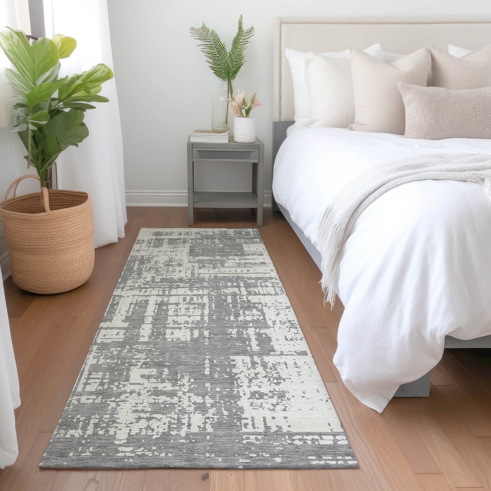 Premium Machine Washable Mayfield AMF895 Gray 2'3" x 7'6" Runner Rug. Picture 5
