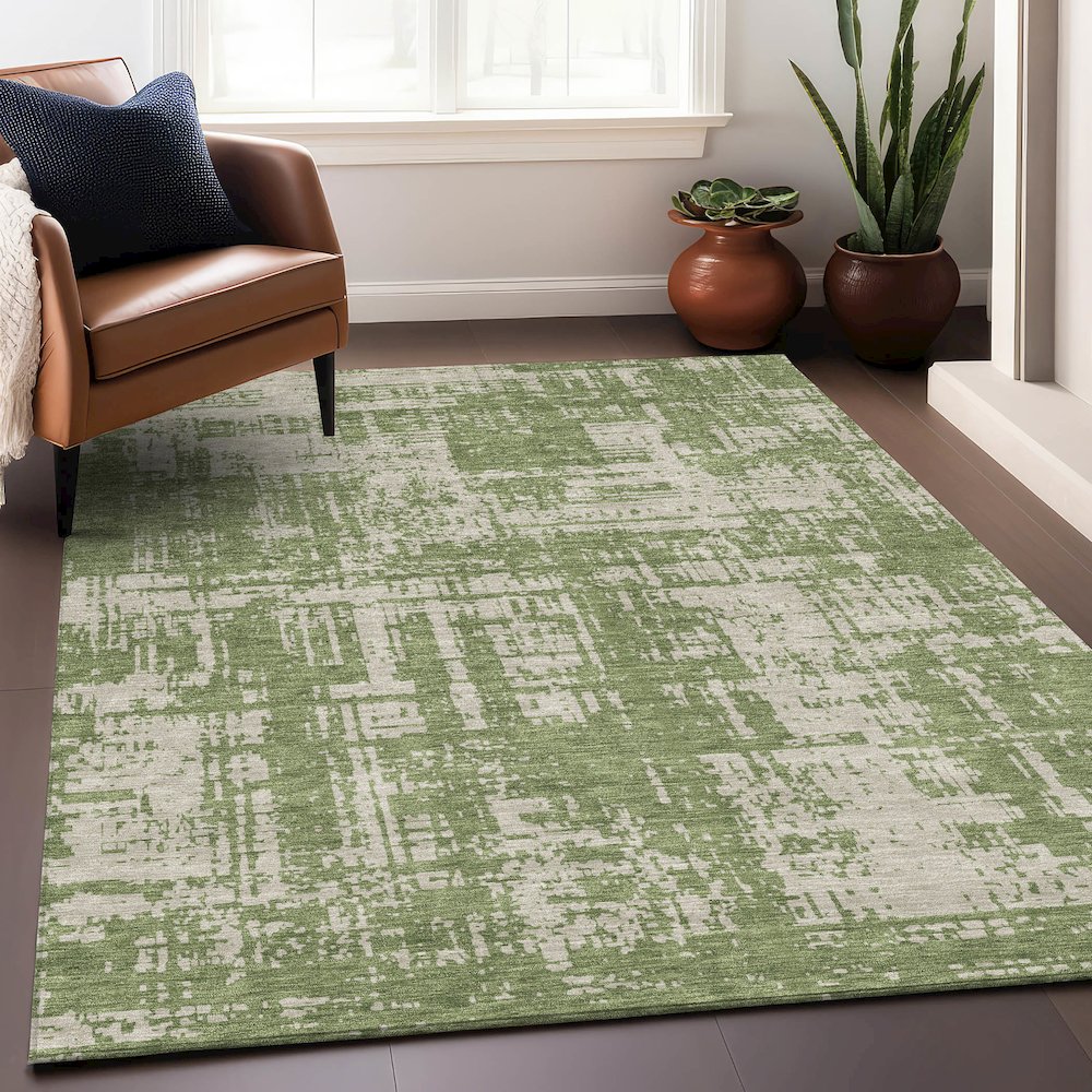 Premium Machine Washable Mayfield AMF895 Green 2'6" x 3'10" Rug. Picture 5