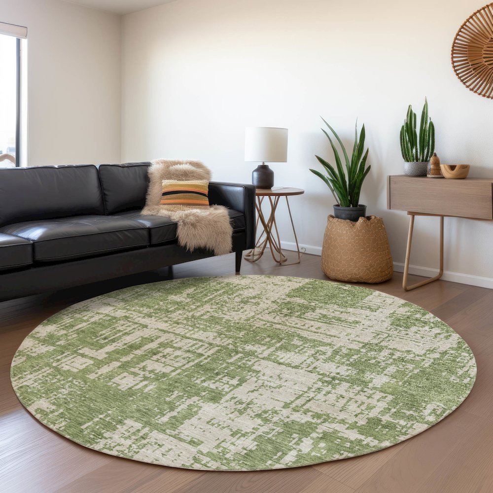 Premium Machine Washable Mayfield AMF895 Green 8' x 8' Round Rug. Picture 5