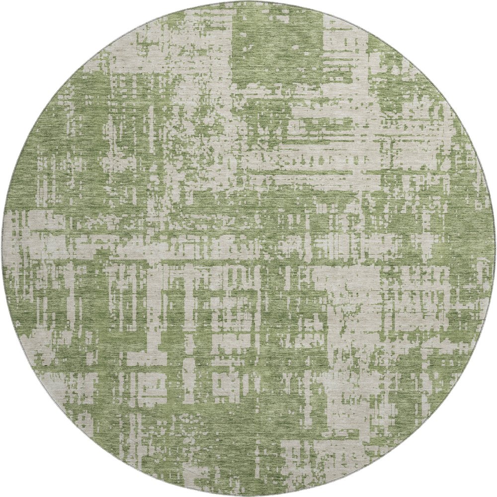 Premium Machine Washable Mayfield AMF895 Green 8' x 8' Round Rug. Picture 1