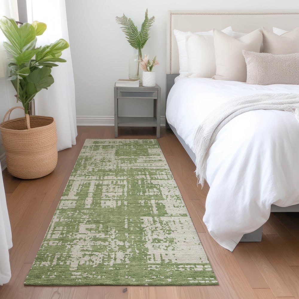 Premium Machine Washable Mayfield AMF895 Green 2'3" x 7'6" Runner Rug. Picture 5
