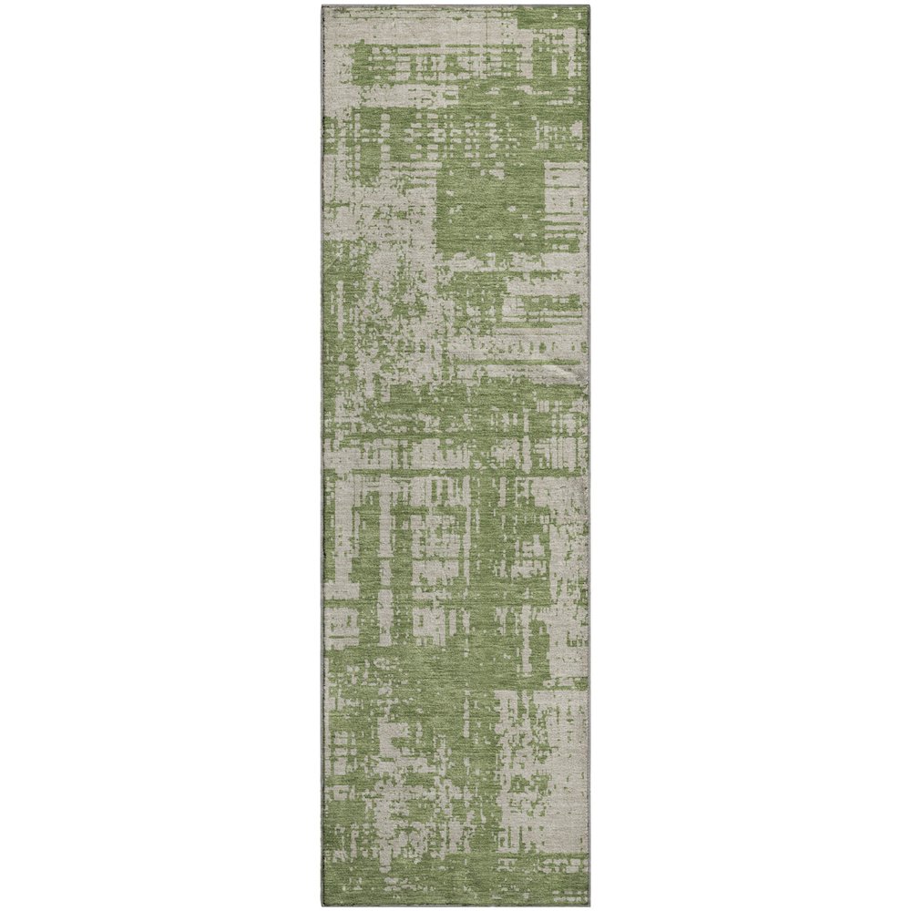 Premium Machine Washable Mayfield AMF895 Green 2'3" x 7'6" Runner Rug. Picture 1