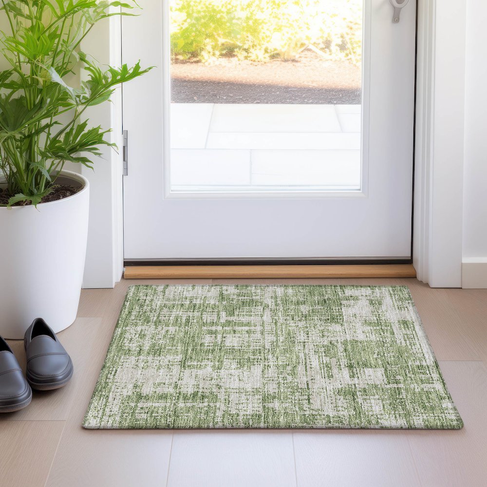 Premium Machine Washable Mayfield AMF895 Green 1'8" x 2'6" Rug. Picture 5