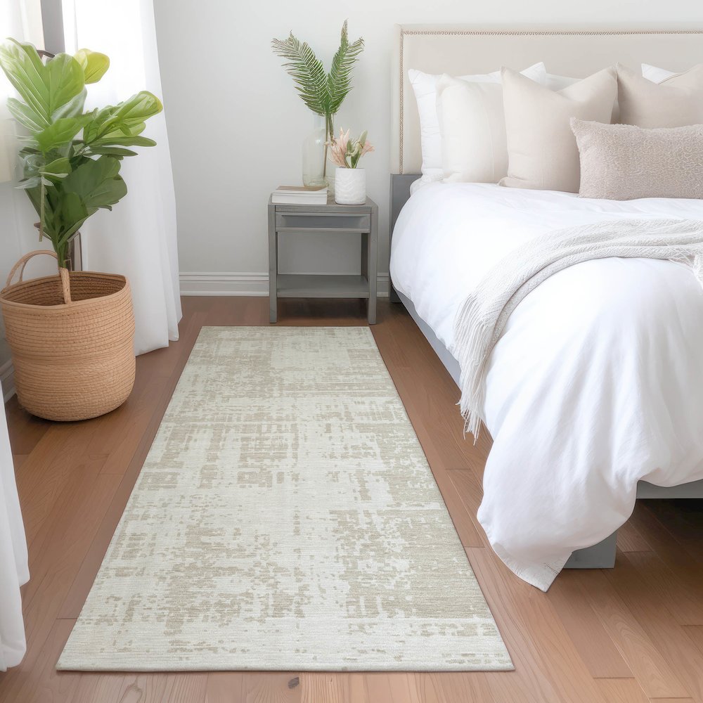 Premium Machine Washable Mayfield AMF895 Ivory 2'3" x 7'6" Runner Rug. Picture 5