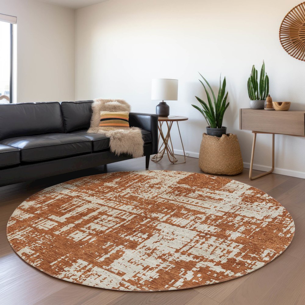 Premium Machine Washable Mayfield AMF895 Paprika 8' x 8' Round Rug. Picture 5