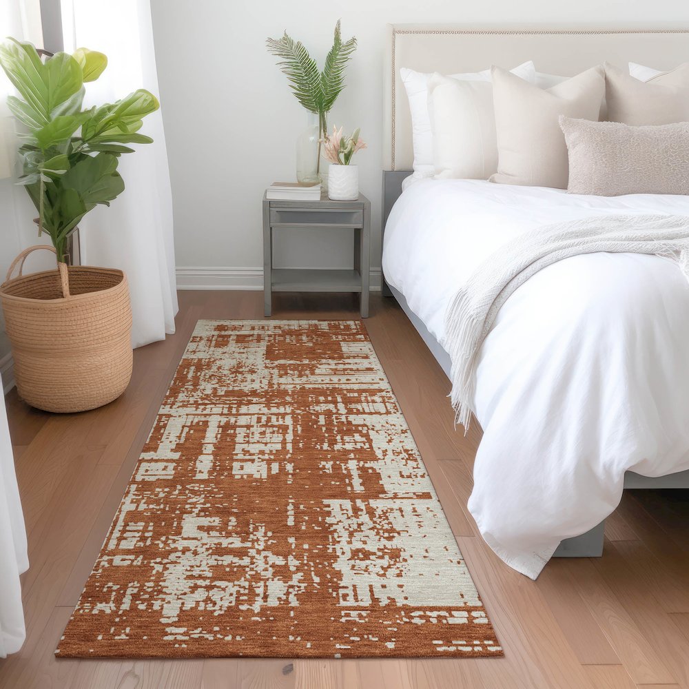 Premium Machine Washable Mayfield AMF895 Paprika 2'3" x 7'6" Runner Rug. Picture 5
