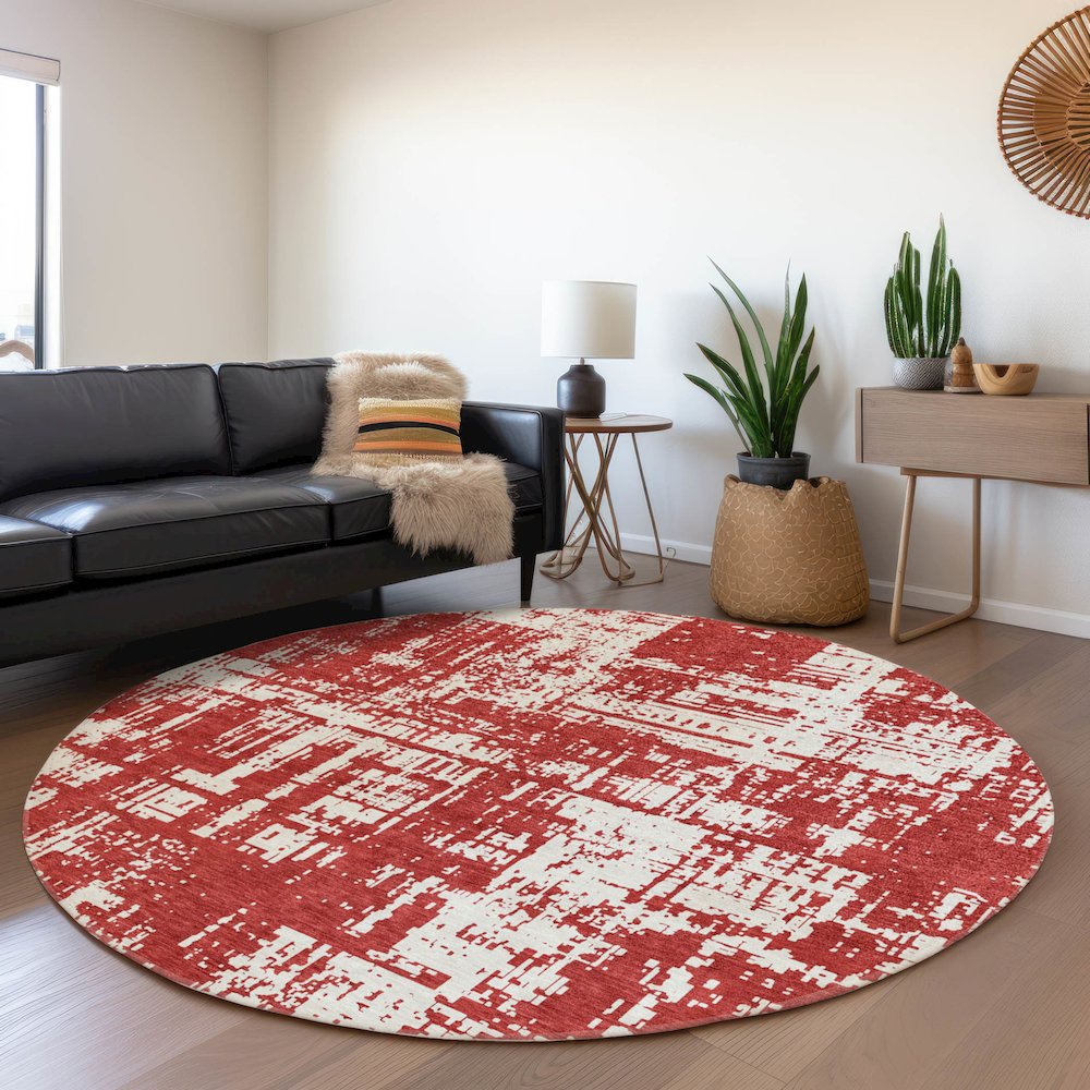 Premium Machine Washable Mayfield AMF895 Red 8' x 8' Round Rug. Picture 5
