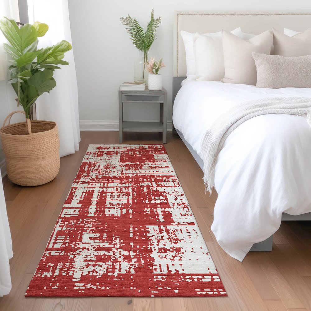 Premium Machine Washable Mayfield AMF895 Red 2'3" x 7'6" Runner Rug. Picture 5