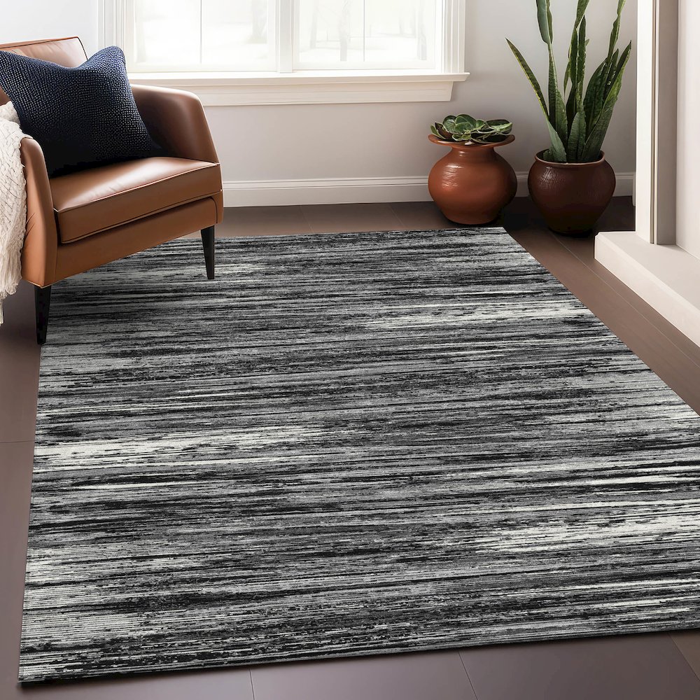Premium Machine Washable Mayfield AMF896 Black 2'6" x 3'10" Rug. Picture 5