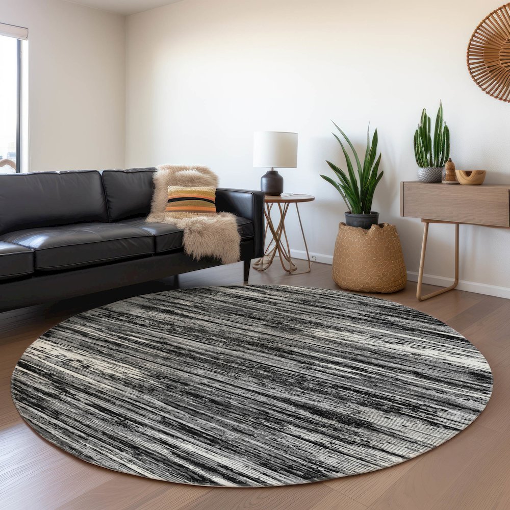 Premium Machine Washable Mayfield AMF896 Black 8' x 8' Round Rug. Picture 5