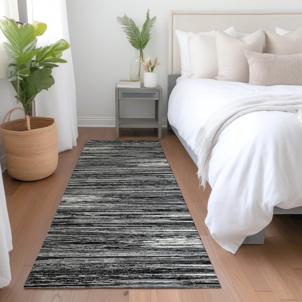 Premium Machine Washable Mayfield AMF896 Black 2'3" x 7'6" Runner Rug. Picture 5