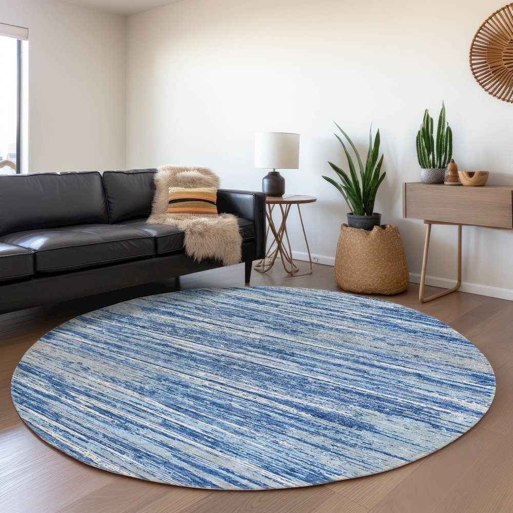 Premium Machine Washable Mayfield AMF896 Blue 8' x 8' Round Rug. Picture 5