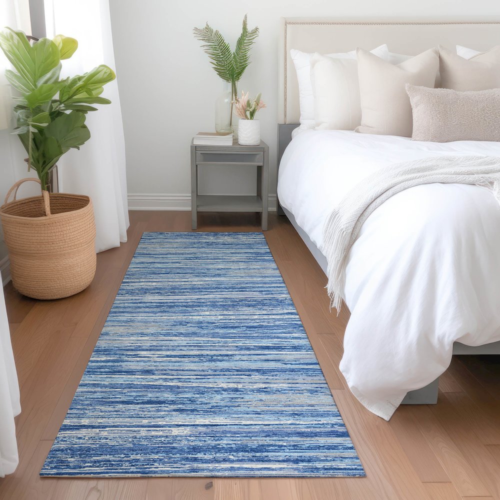 Premium Machine Washable Mayfield AMF896 Blue 2'3" x 7'6" Runner Rug. Picture 5