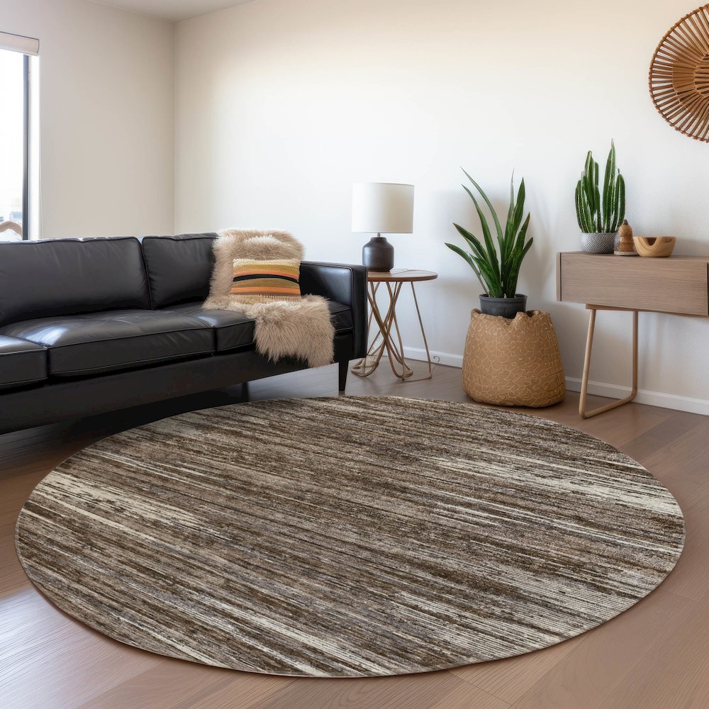 Premium Machine Washable Mayfield AMF896 Brown 8' x 8' Round Rug. Picture 5