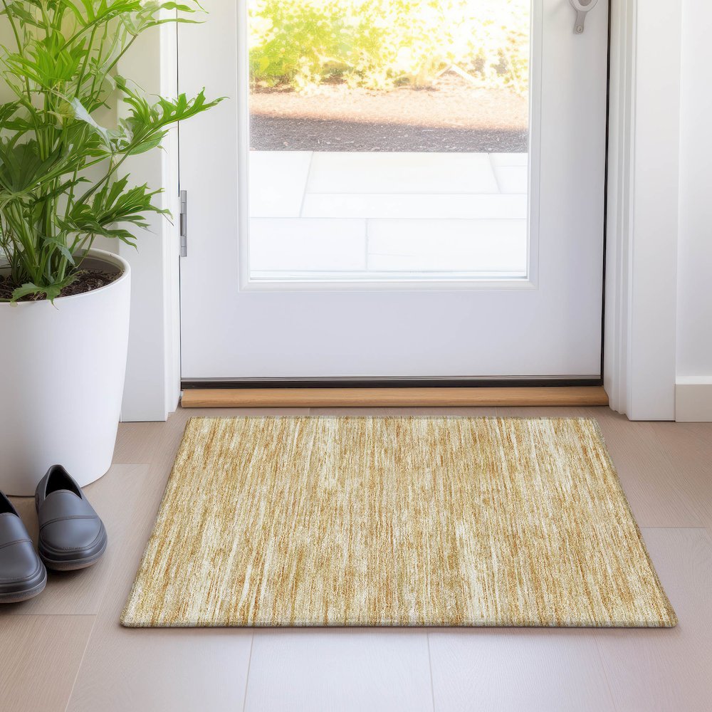 Premium Machine Washable Mayfield AMF896 Gold 1'8" x 2'6" Rug. Picture 5