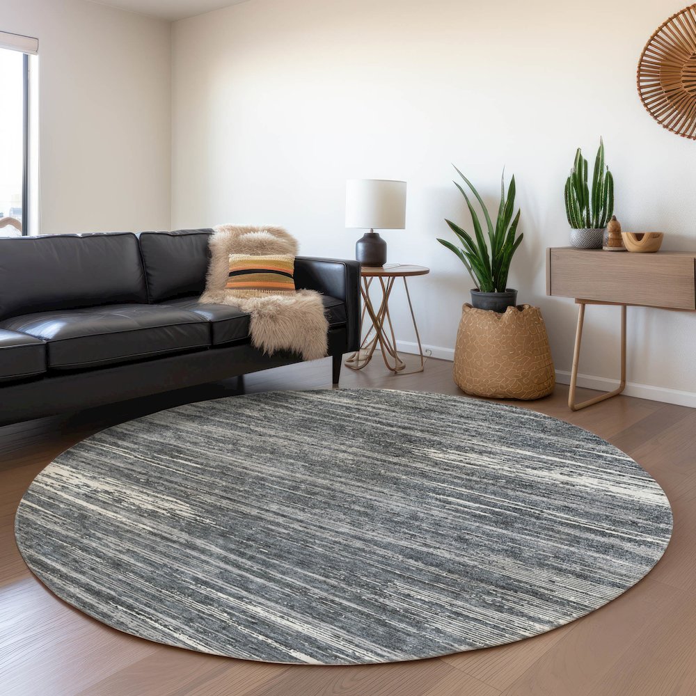 Premium Machine Washable Mayfield AMF896 Gray 8' x 8' Round Rug. Picture 5