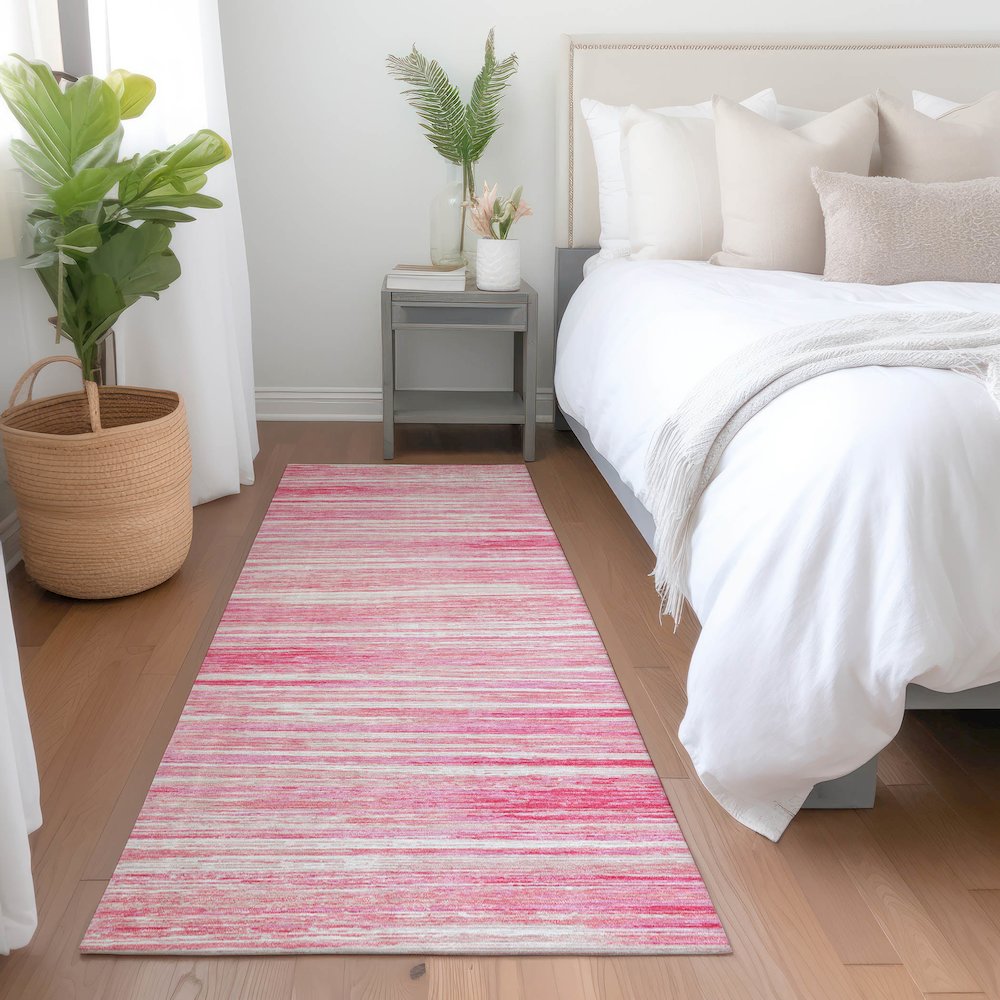Premium Machine Washable Mayfield AMF896 Pink 2'3" x 7'6" Runner Rug. Picture 5