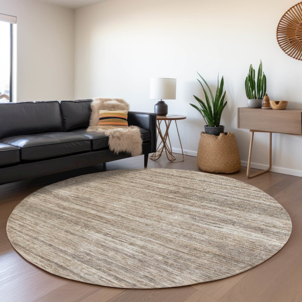 Premium Machine Washable Mayfield AMF896 Taupe 8' x 8' Round Rug. Picture 5