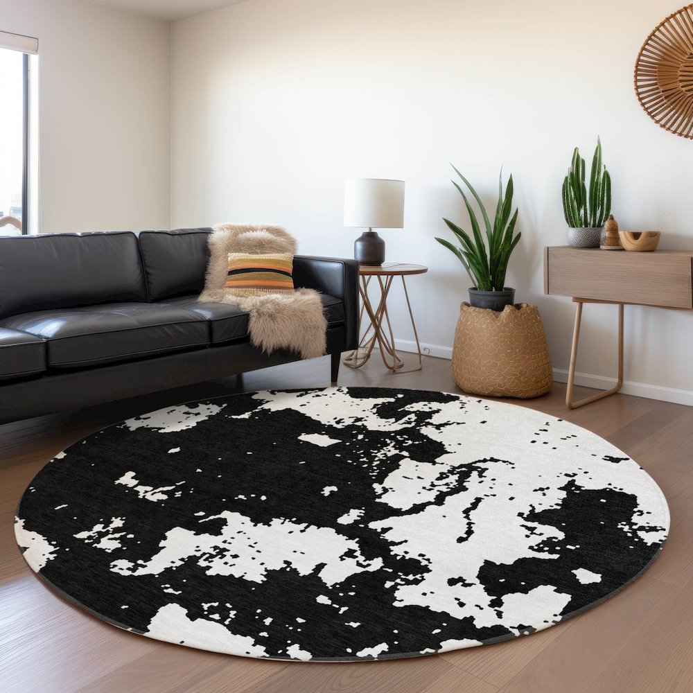 Premium Machine Washable Mayfield AMF897 Black 8' x 8' Round Rug. Picture 5