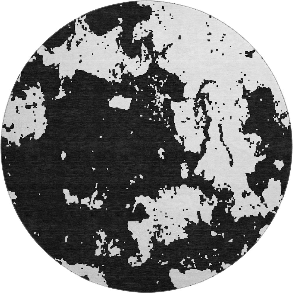Premium Machine Washable Mayfield AMF897 Black 8' x 8' Round Rug. Picture 1