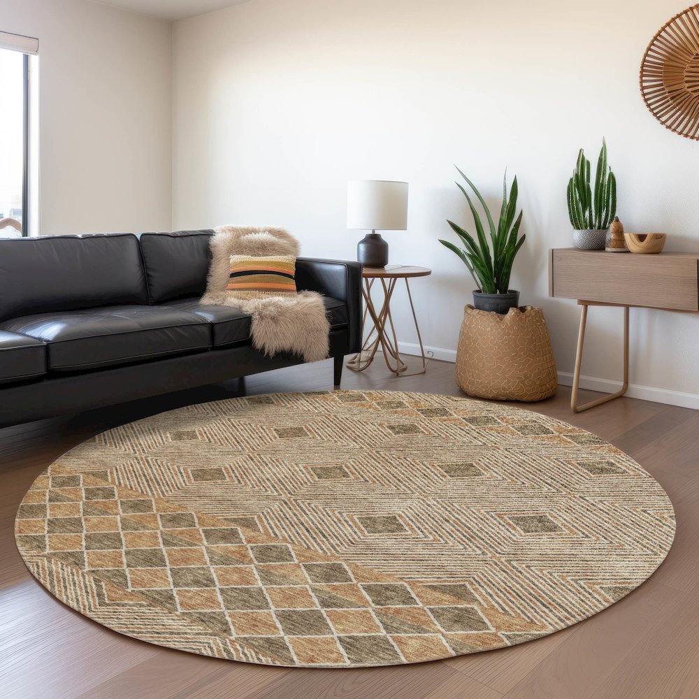 Premium Machine Washable Mayfield AMF898 Brown 8' x 8' Round Rug. Picture 5