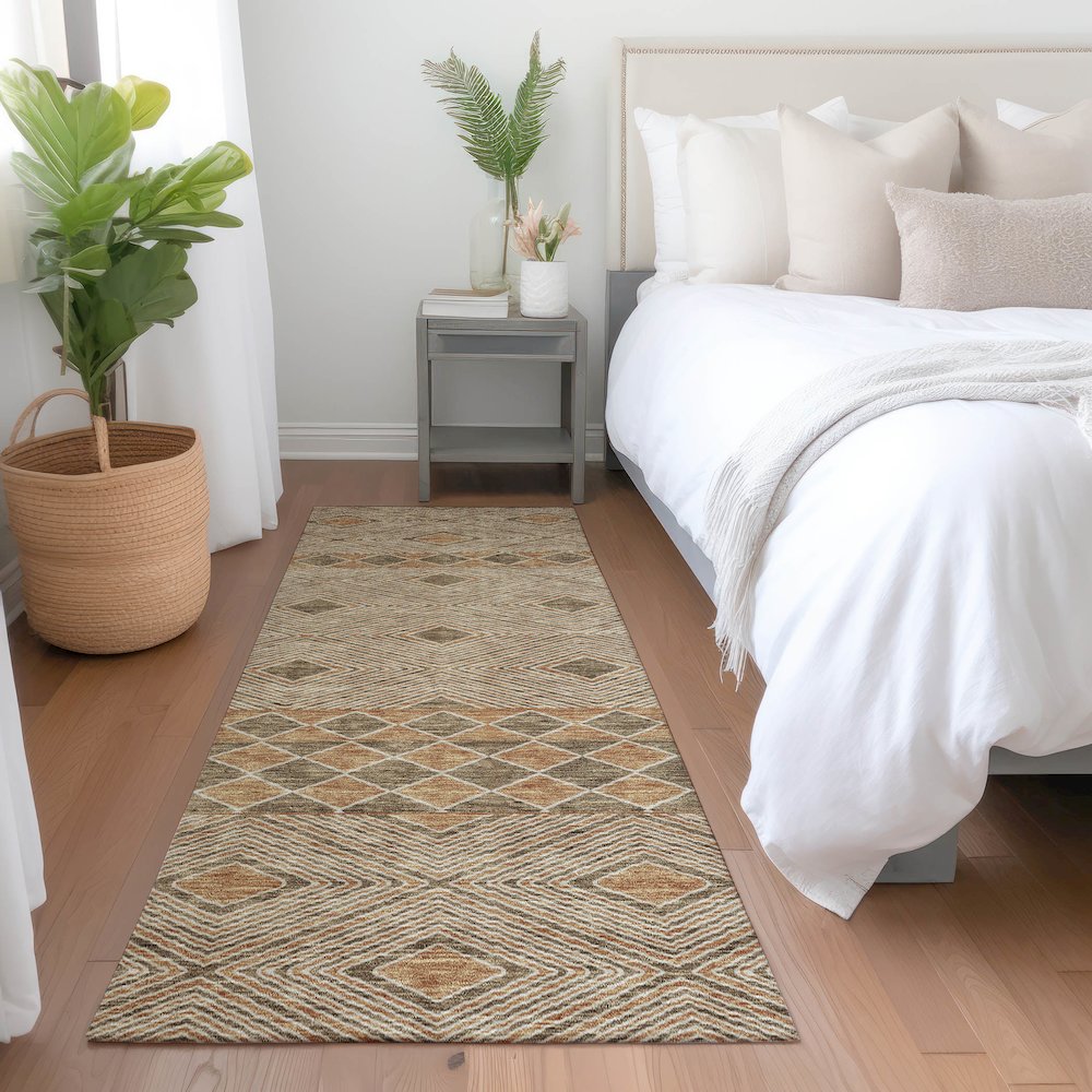 Premium Machine Washable Mayfield AMF898 Brown 2'3" x 7'6" Runner Rug. Picture 5