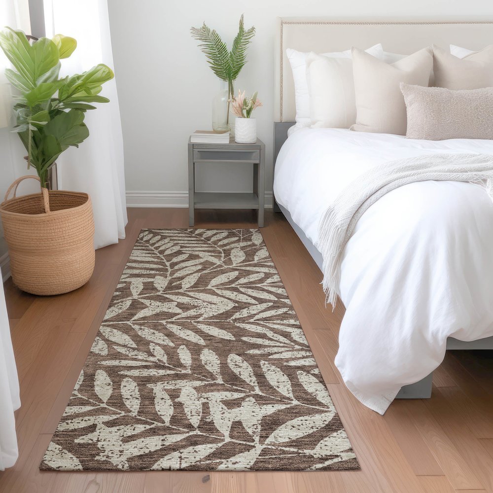 Premium Machine Washable Mayfield AMF899 Brown 2'3" x 7'6" Runner Rug. Picture 5