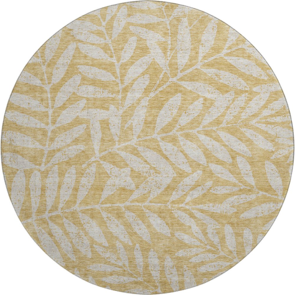 Premium Machine Washable Mayfield AMF899 Gold 8' x 8' Round Rug. Picture 1