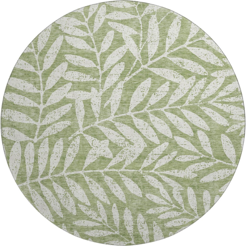 Premium Machine Washable Mayfield AMF899 Green 8' x 8' Round Rug. Picture 1