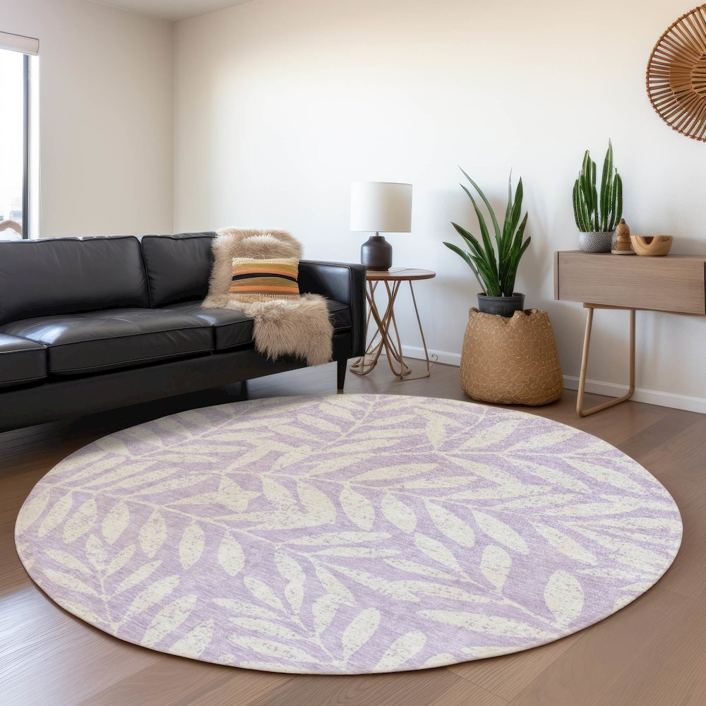 Premium Machine Washable Mayfield AMF899 Lavender 8' x 8' Round Rug. Picture 5