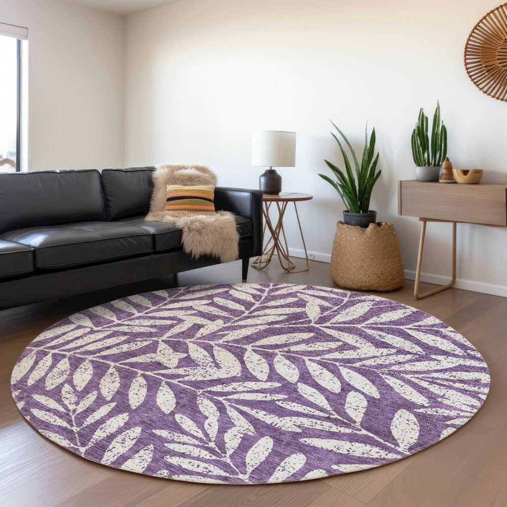 Premium Machine Washable Mayfield AMF899 Purple 8' x 8' Round Rug. Picture 5