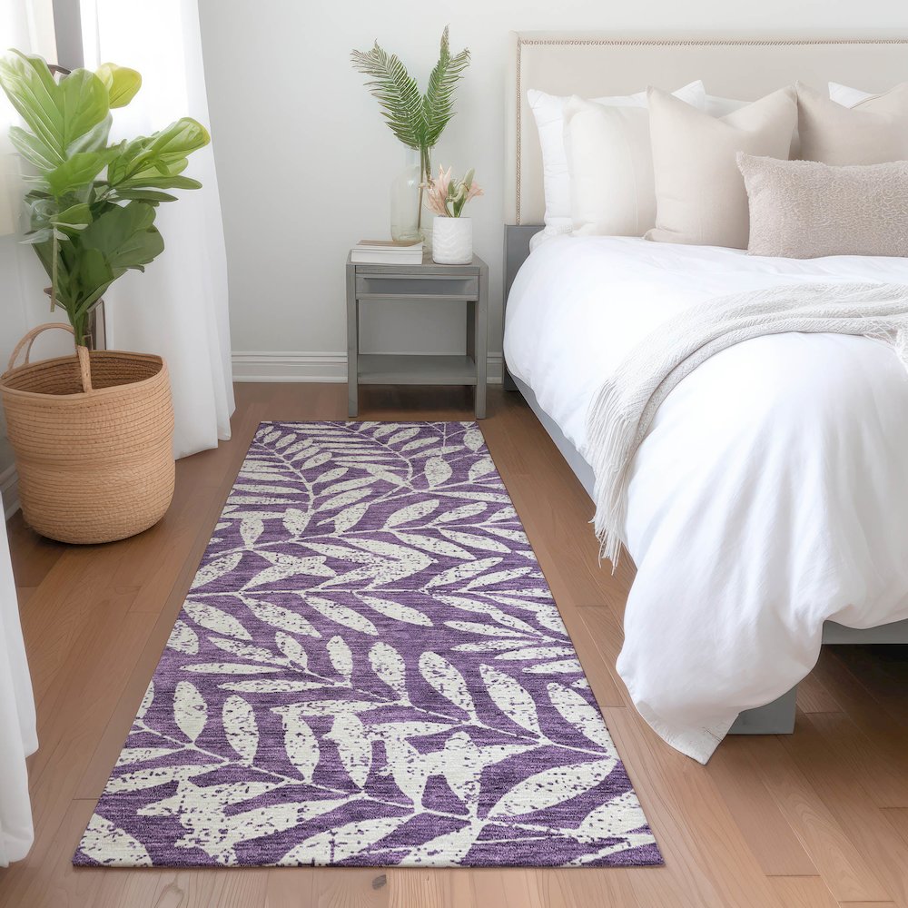 Premium Machine Washable Mayfield AMF899 Purple 2'3" x 7'6" Runner Rug. Picture 5
